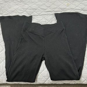Black ribbed flare stretch pants